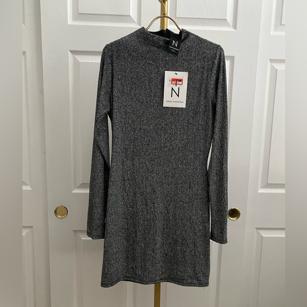 Naked Wardrobe Charcoal Long Sleeve Dress